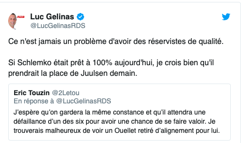 Selon Luc Gélinas, c'est n'est pas Xavier Ouellet qui doit avoir PEUR pour son poste...