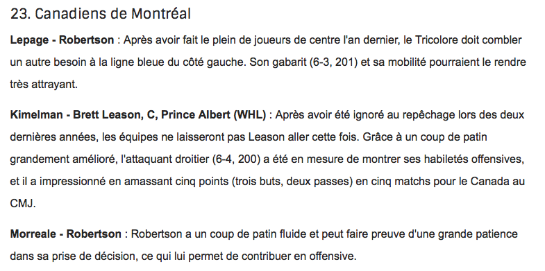 Selon NHL.COM le choix du CH, devrait être...