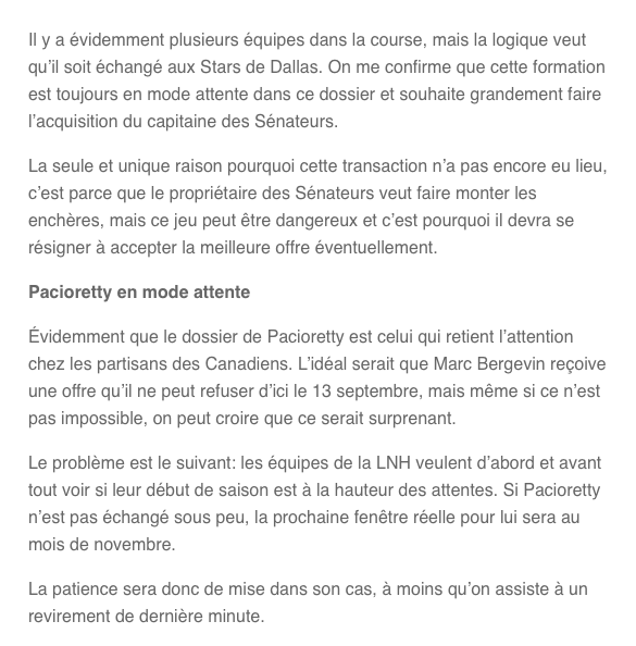 Selon Renaud Lavoie..Erik Karlsson sera échangé à Dallas...Bien avant Pacioretty...