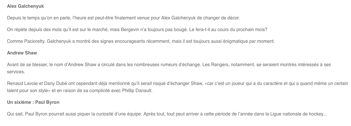 Selon TVA Sports..Paul Byron sera échangé...