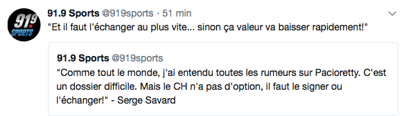 Serge Savard, n'a pas compris, que Pacioretty...