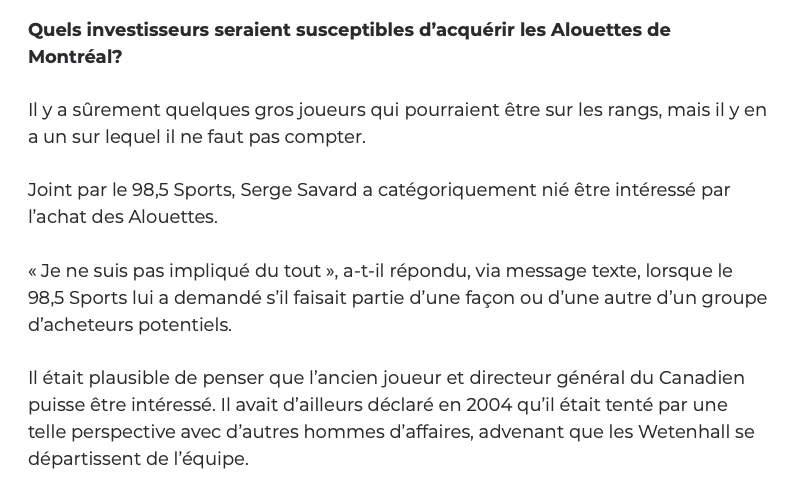 Serge Savard ne veut RIEN SAVOIR des Alouettes!!!!!!