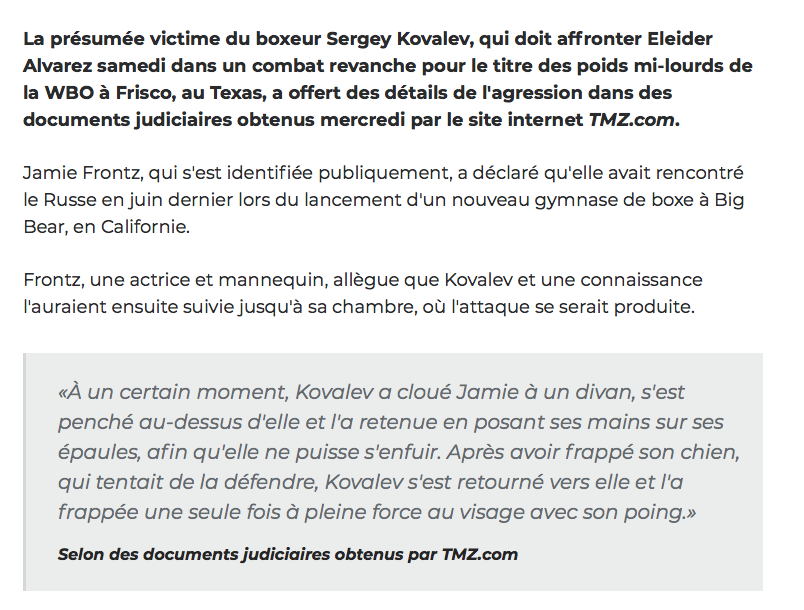 Sergei Kovalev a FRAPPÉ la FILLE dans la FACE...