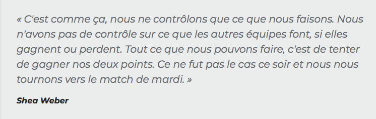 Shea Weber a l'explication un peu trop simple...