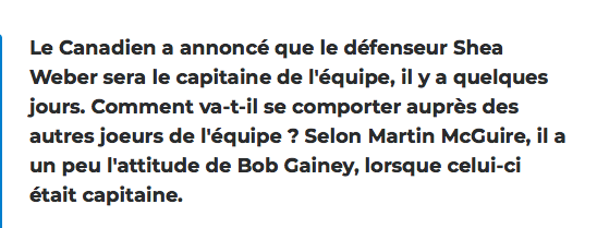 Shea Weber encore comparé à Bob Gainey..