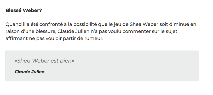 Shea Weber est TELLEMENT FINI...que...