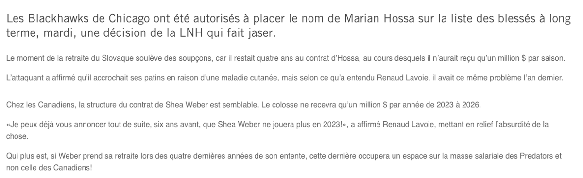 Shea Weber prendra sa retraite en 2023..