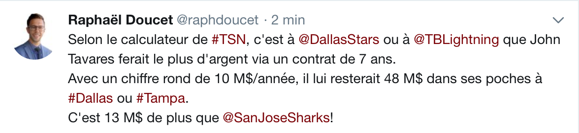 Si John Tavares, y va pour le CASH...
