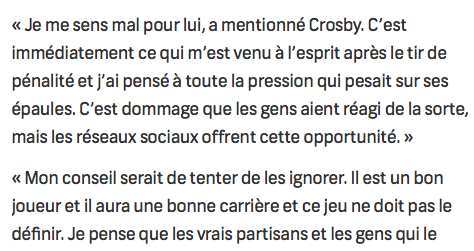 Sidney Crosby est tellement un BON JACK...De réconforter Maxime Comtois..