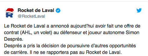 Simon Després REJETTE encore le Rocket de Laval...