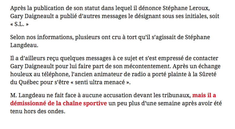 Stéphane Leroux veut vous dire qu'il n'est pas un PRÉDATEUR SEXUEL...