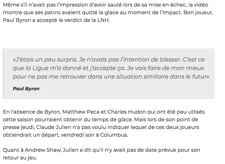 SUSPENSION de TI-PAUL Byron: Claude Julien semblait en TA....