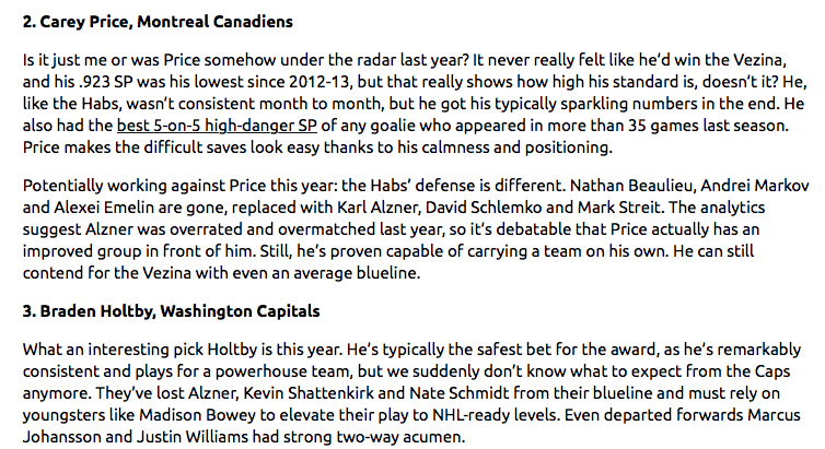 The HOCKEY NEWS ne met même pas Carey Price...