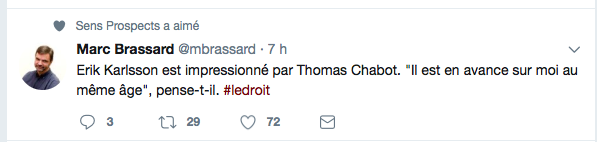 Thomas Chabot est maintenant le FAVORI...pour le CALDER..