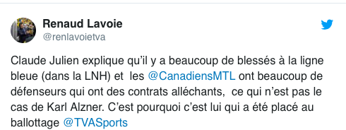 Ti-Claude semble croire que Karl Alzner va être RÉCLAMÉ..