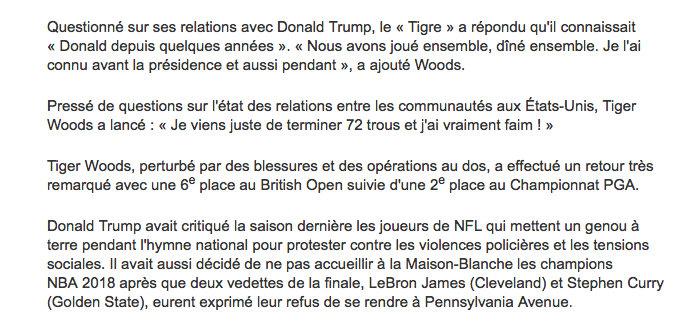 Tiger Woods...Le CHUMMÉ de Donald Trump...