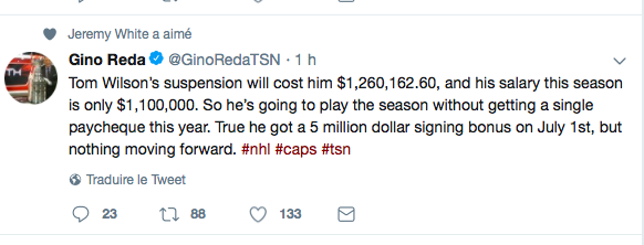 Tom Wilson...Ne sera pas PAYÉ cette année..