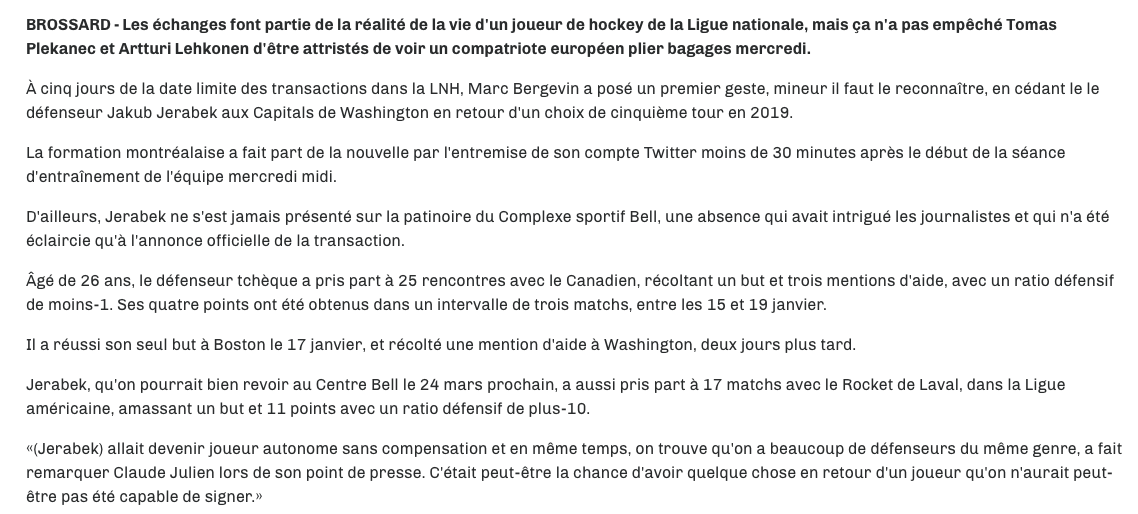  Tomas Plekanec et Artturi Lehkonen critiquent SUBTILEMENT Marc Bergevin..