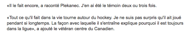 Tomas Plekanec lance un MESSAGE SUBTIL à Marc Bergevin..