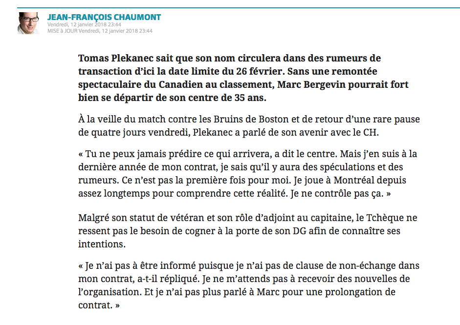 Tomas Plekanec sait qu'il va partir..