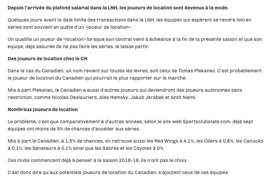  Tomas Plekanec....et la COMPÉTITION des joueurs de LOCATION...