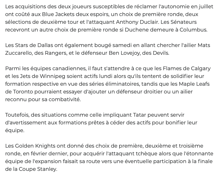 Tomas Tatar connaît bien la date limite des transactions...alors...