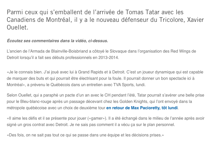 Tomas Tatar réagit à la transaction...