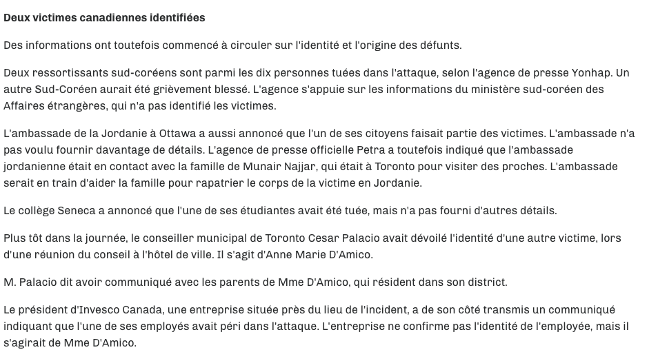 Toronto...pleure encore ses morts..
