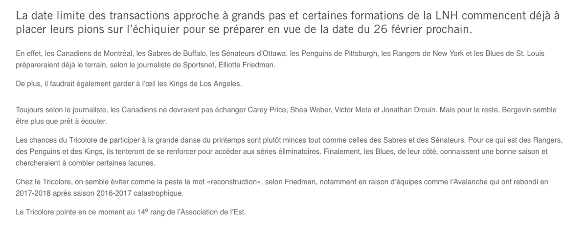 Tout le monde est prêt... À FOU...Marc Bergevin..