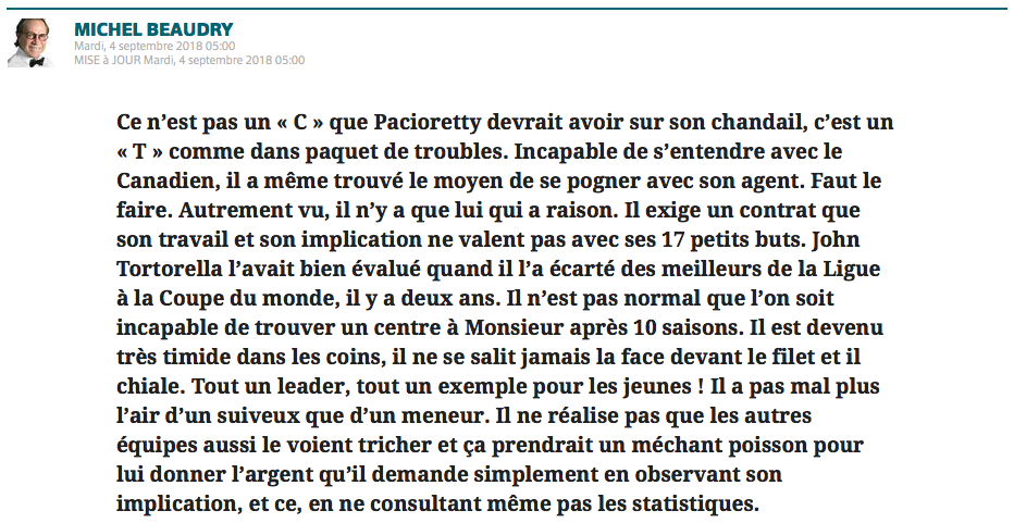 Tout le monde s'arrache l'article de Michel Beaudry qui NIAISE PATCH...