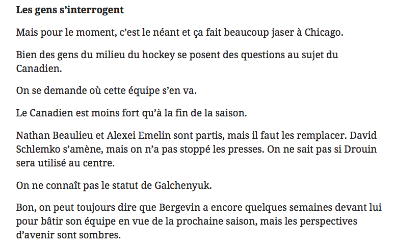 Tout le monde se GRATTE la tête quand on regarde où s'en va le Canadien de Montréal...