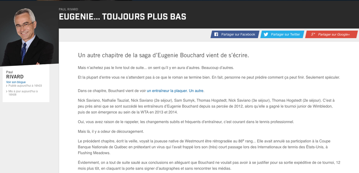 TVA Sports suppose des problèmes de consommation pour Eugénie Bouchard..