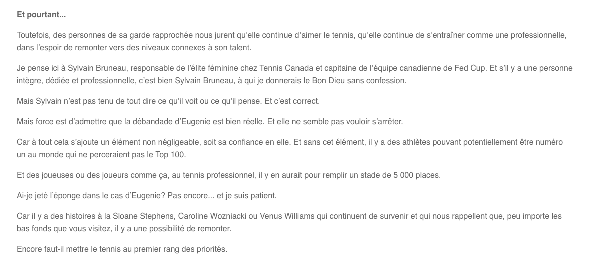 TVA Sports suppose des problèmes de consommation pour Eugénie Bouchard..