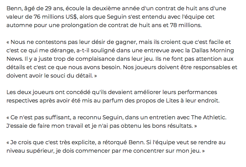 Tyler Seguin et Jamie Benn...sont d'accord...qu'ils sont de la MERDE de CHEVAL...