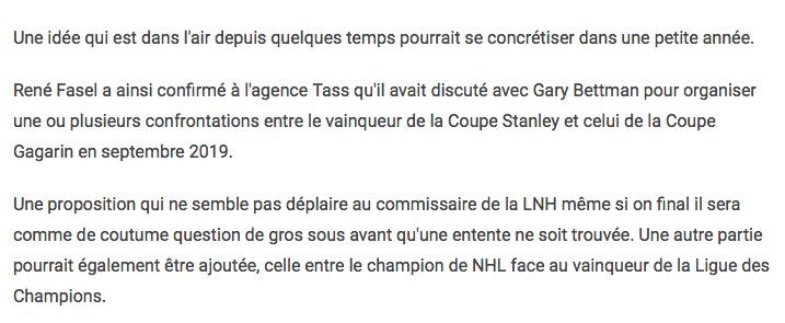 Un 4 de 7 entre les champions de la Coupe Stanley et les champion de la COUPE DES JAMBONS de la KHL.