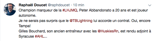 Un autre joueur de la LHJMQ à Tampa Bay ?