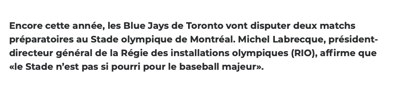 Un autre signe....Que les Expos pourraient revenir dès l'an prochain..