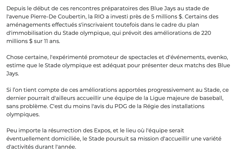 Un autre signe....Que les Expos pourraient revenir dès l'an prochain..