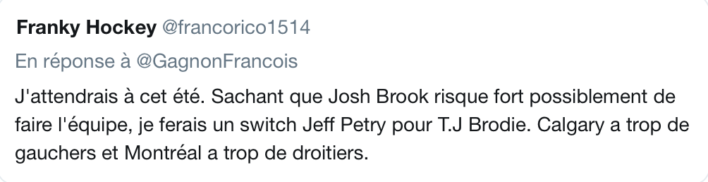 Un échange ONE on ONE avec les Flames ?