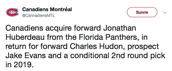 Un FAKE COMPTE du CANADIEN a envoyé Jonathan Huberdeau pour des PEANUTS!!!!!