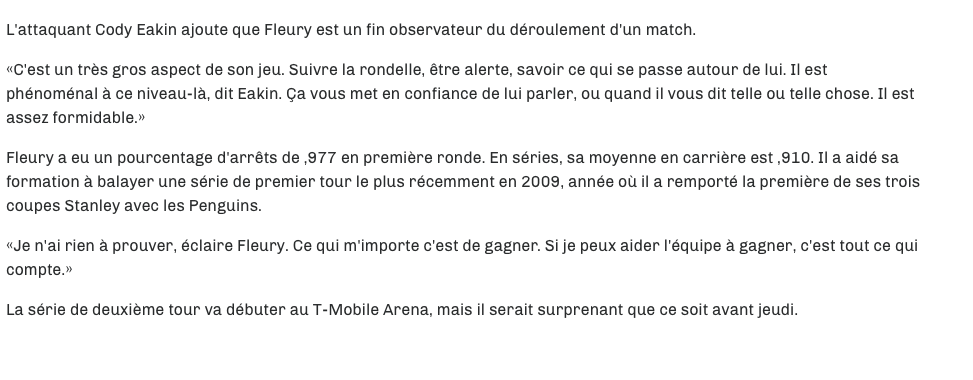 Un jour...On va faire un FILM sur Marc-André Fleury...