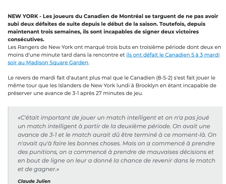 Un peu plus... Et Claude Julien traitait ses joueurs de STUPÏDES....