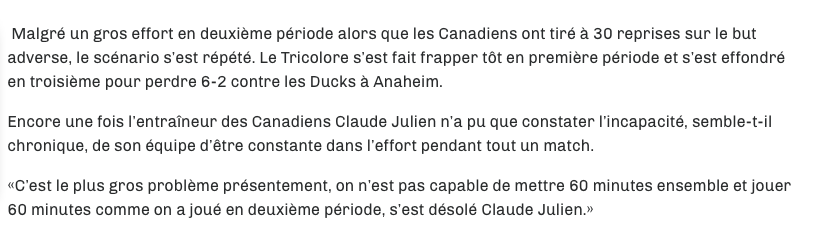 Un peu plus..Et Claude Julien traitait ses joueurs de FELUETTES..