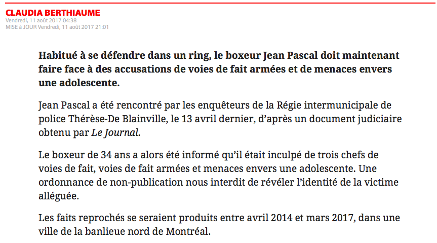 Une ADO? Jean Pascal est vraiment dans la M....