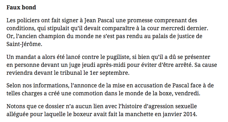 Une ADO? Jean Pascal est vraiment dans la M....