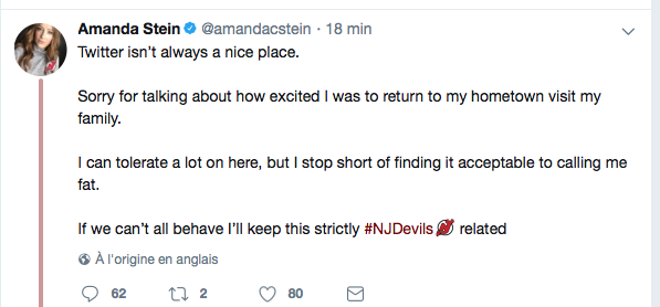 Une ancienne journaliste de Montréal...À l'emploi des Devils...Traitée de GROSSE...
