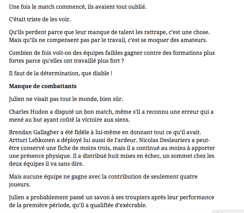 Une autre preuve..Que Claude Julien a perdu son vestiaire..