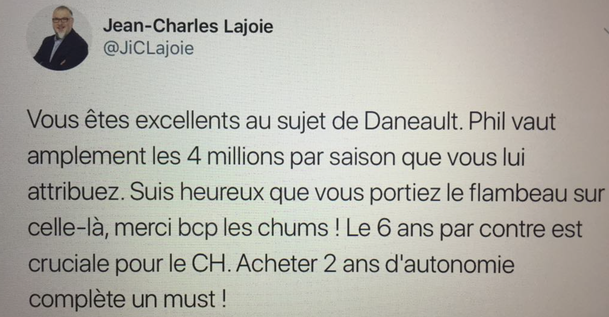 Une chance que le gros Jean-Charles, n'est pas DG du CH...