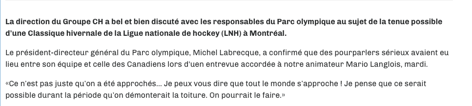 Une CLASSIQUE HIVERNALE au STADE OLYMPIQUE...