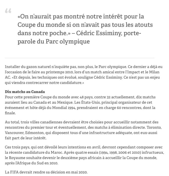 Une COUPE du MONDE de soccer au STADE OLYMPIQUE... Ça va être LAID en TA...